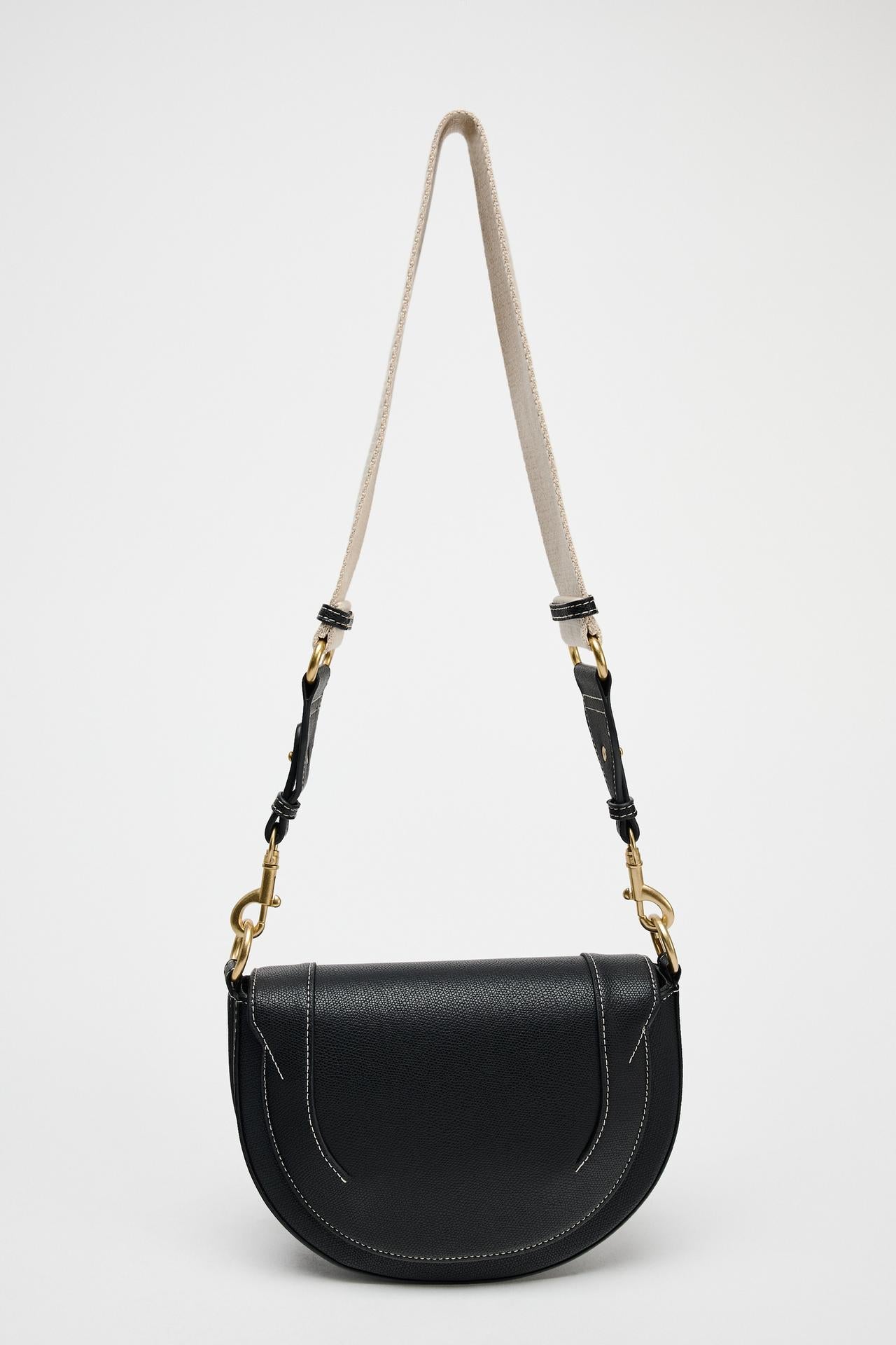 ZARA CANVAS STITCHED CROSSBODY BAG Black