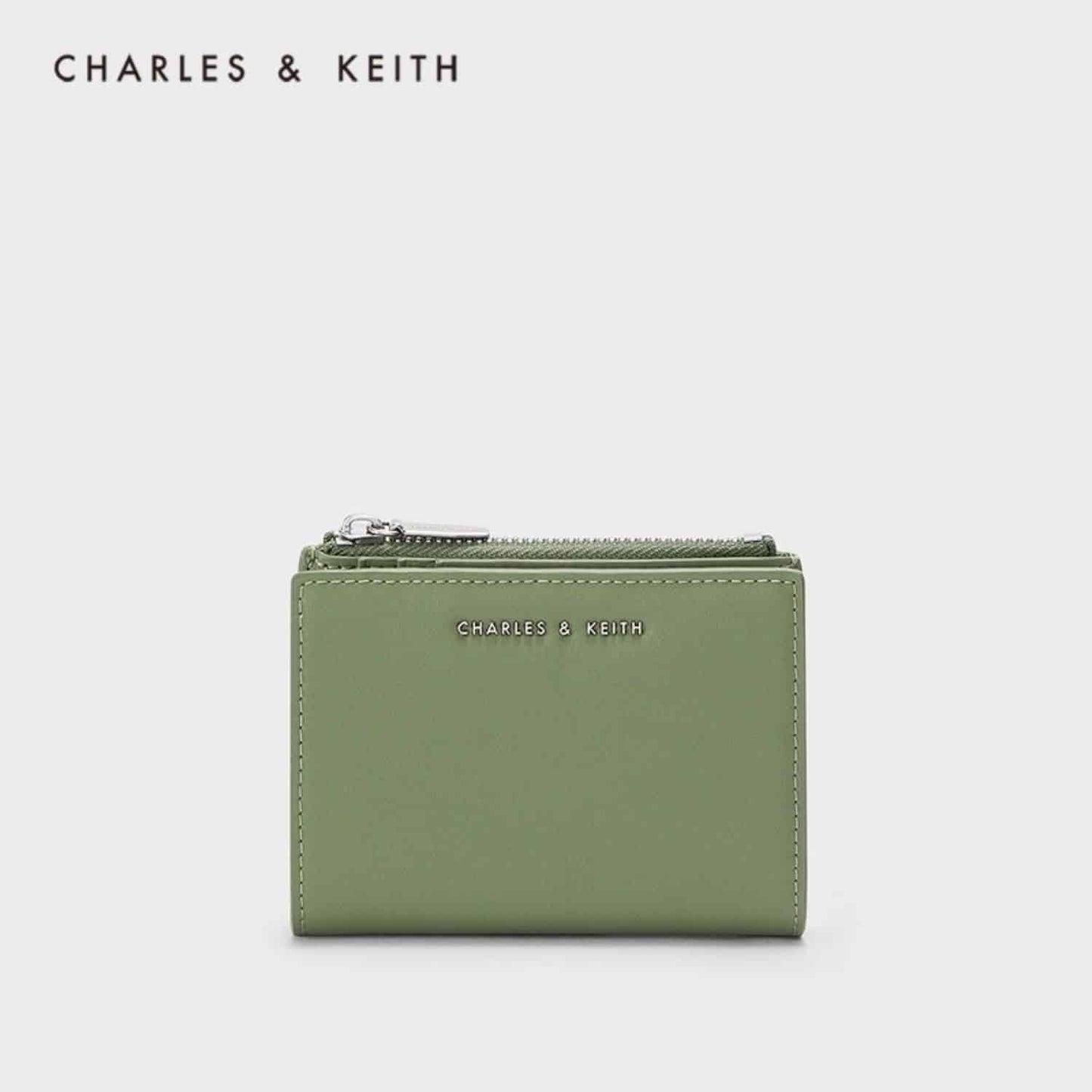 Charles & Keith Harmonee Top Zip Small Wallet - Sage green