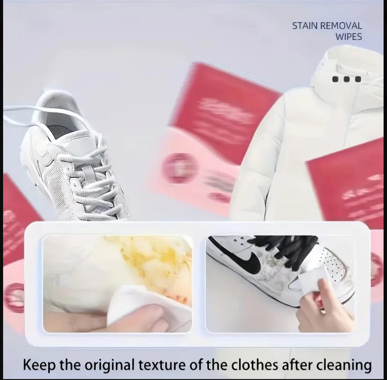 Stain removing wipes