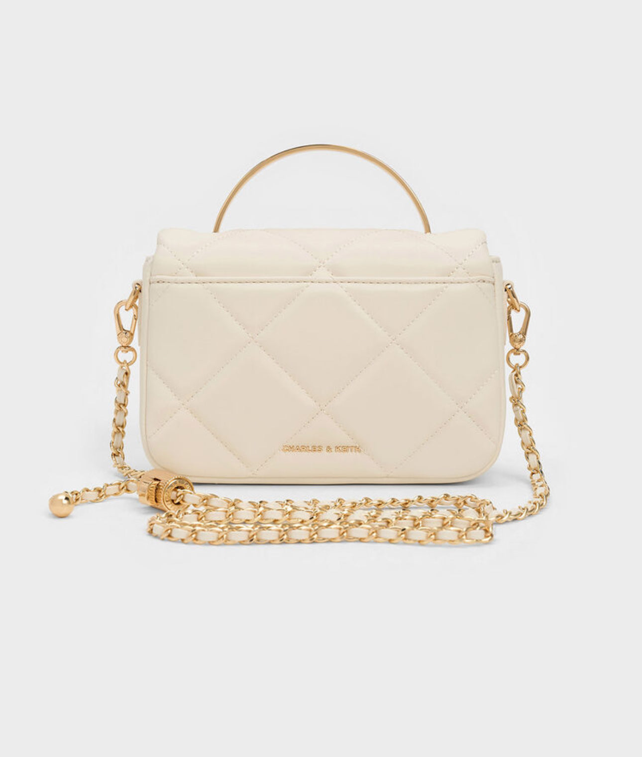 Charles & Keith Quilted Boxy Top Handle Bag - ivory
