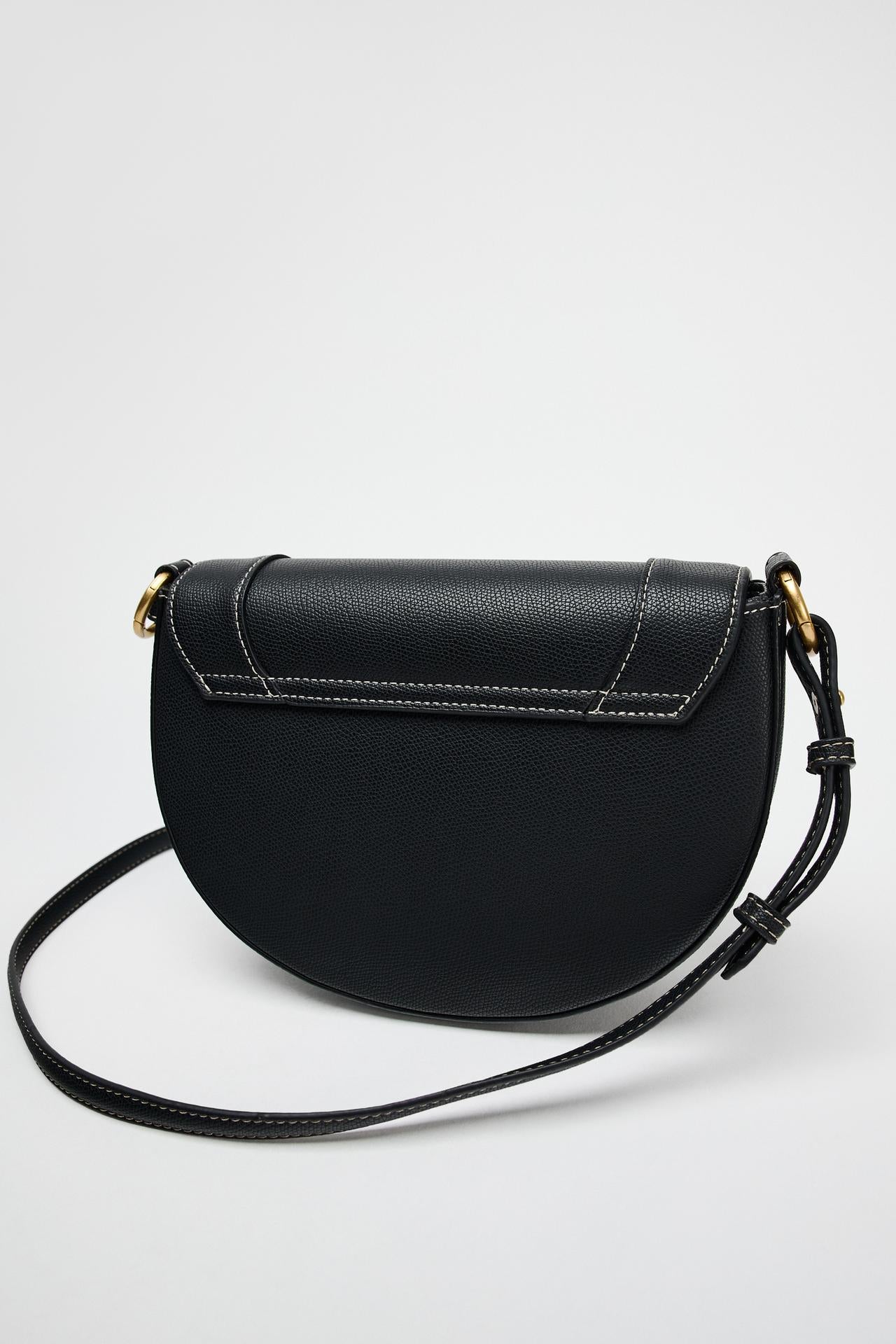 ZARA CANVAS STITCHED CROSSBODY BAG Black