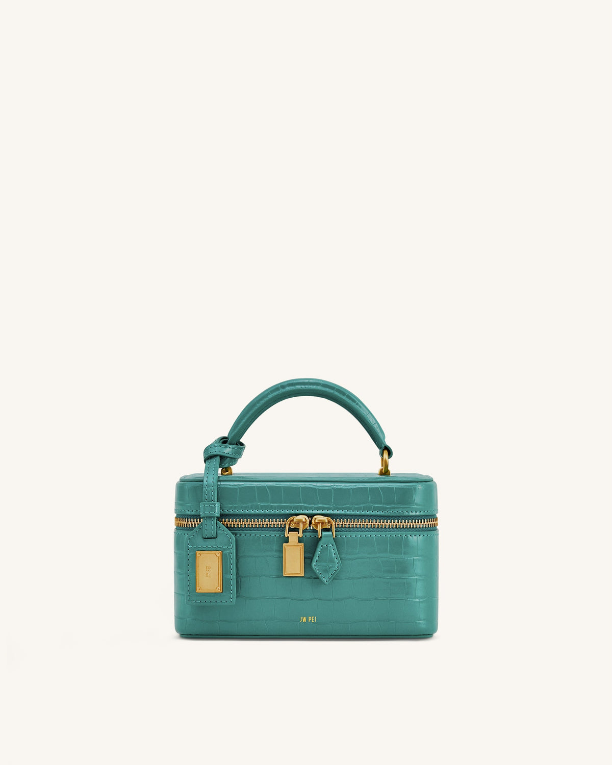 Cleo Box Shape Top Handle Bag - Green glossy Croc