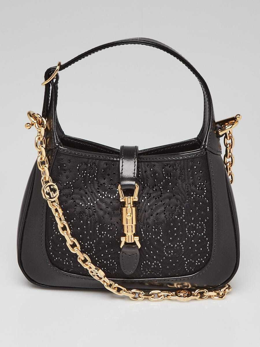 Gucci Black Leather/Satin Crystal GG Jackie 1961 Mini Bag