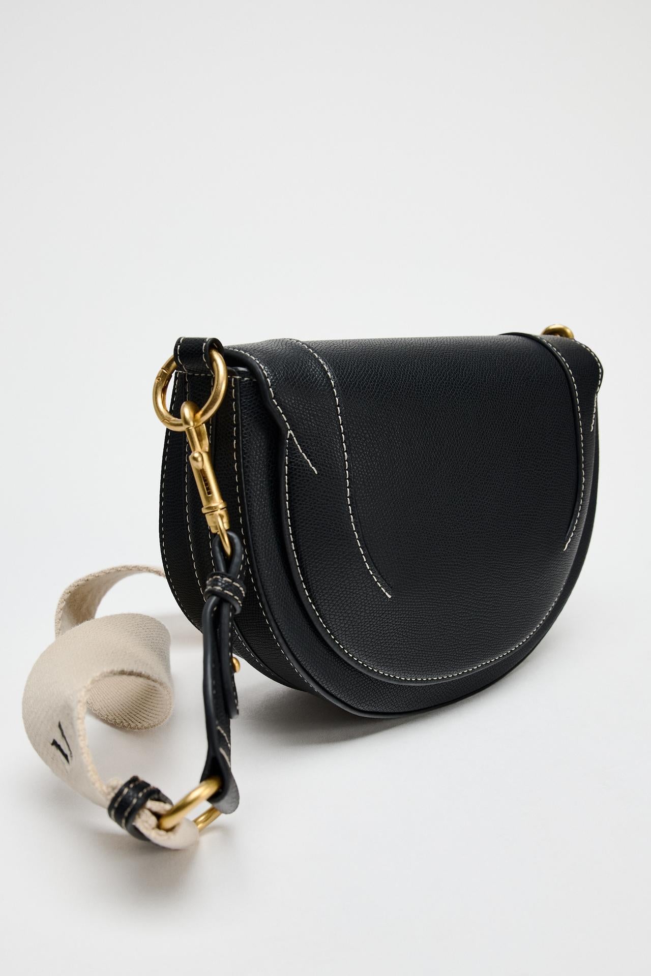 ZARA CANVAS STITCHED CROSSBODY BAG Black