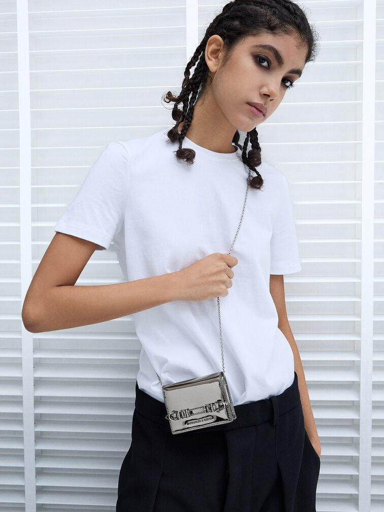 Sloane Metallic Chain-Handle Wallet - Pewter