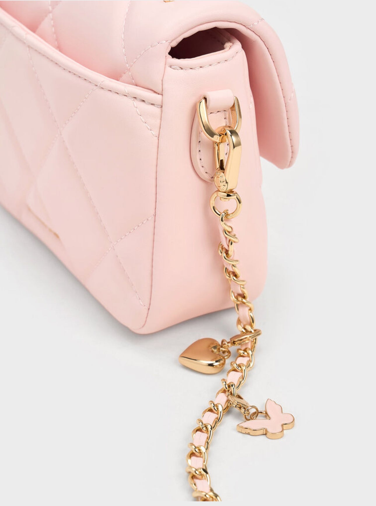 Charles & Keith Quilted Boxy Top Handle Bag - Pink