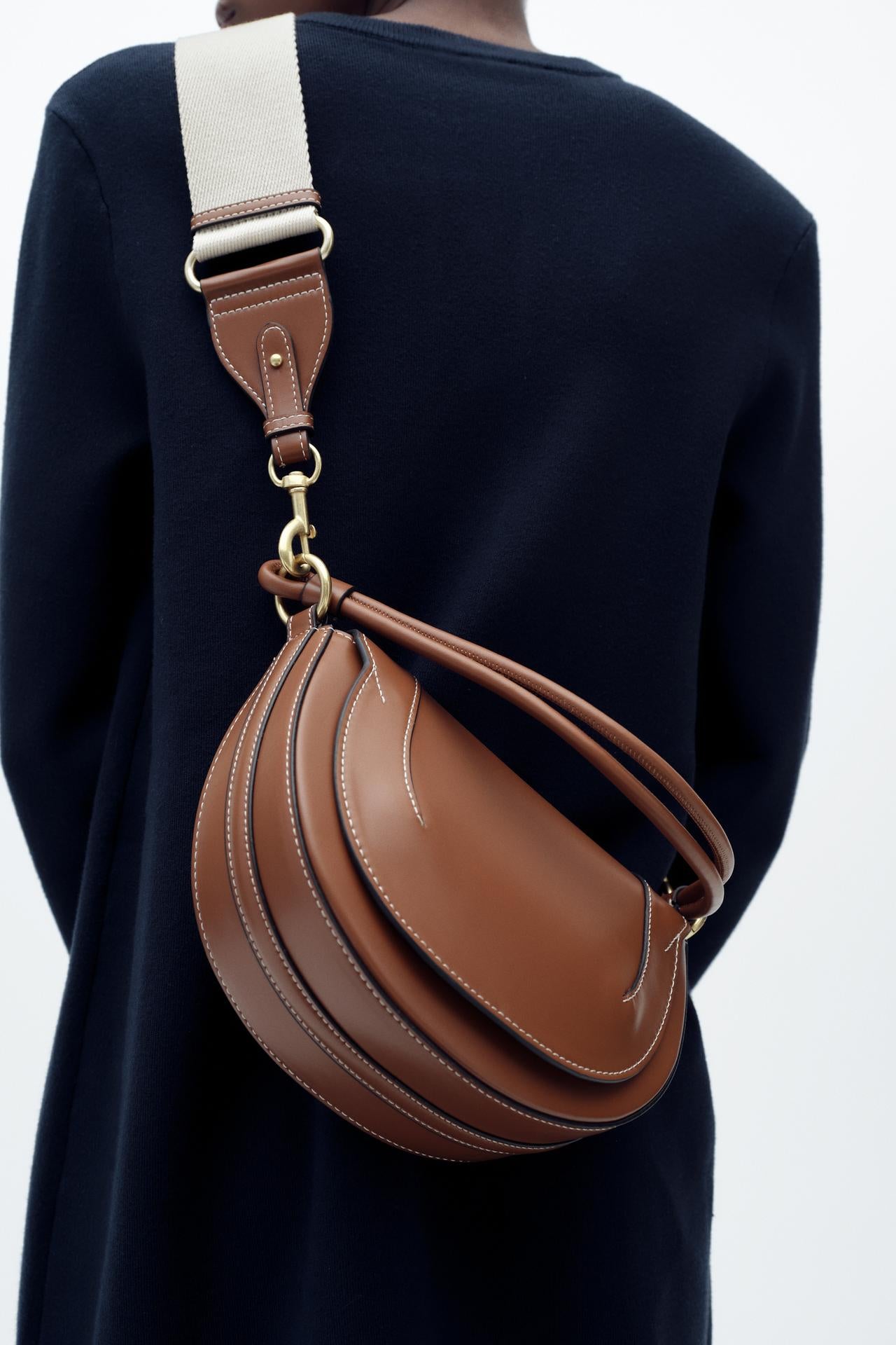 ZARA CANVAS STITCHED CROSSBODY BAG Dark Tan