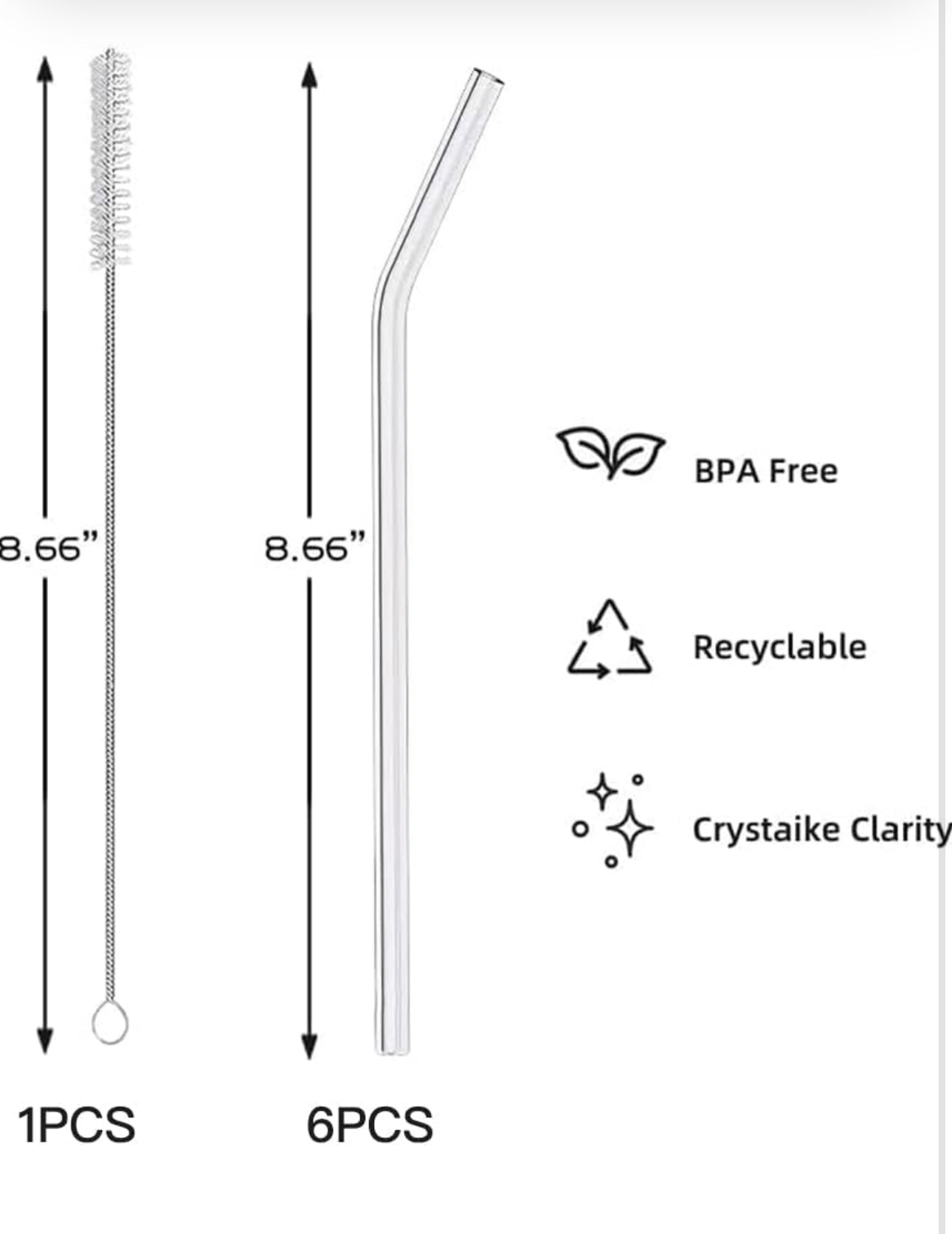 Reusable Glass straws ( pack of 6 )