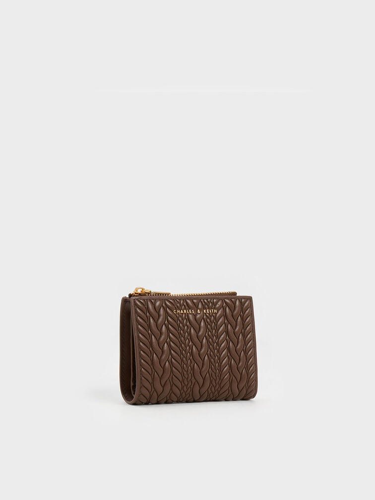 Charles & Keith Apolline Textured Top-Zip Wallet - chocolate
