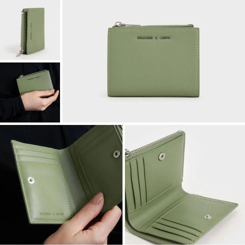 Charles & Keith Harmonee Top Zip Small Wallet - Sage green