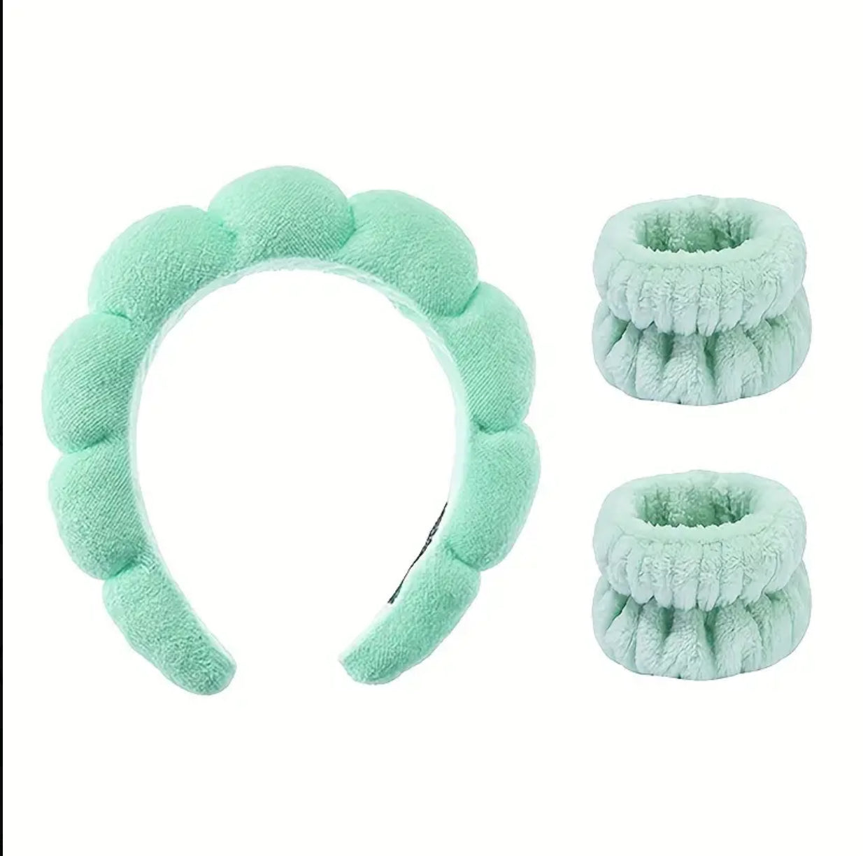 Spa headband with wristband set of 3