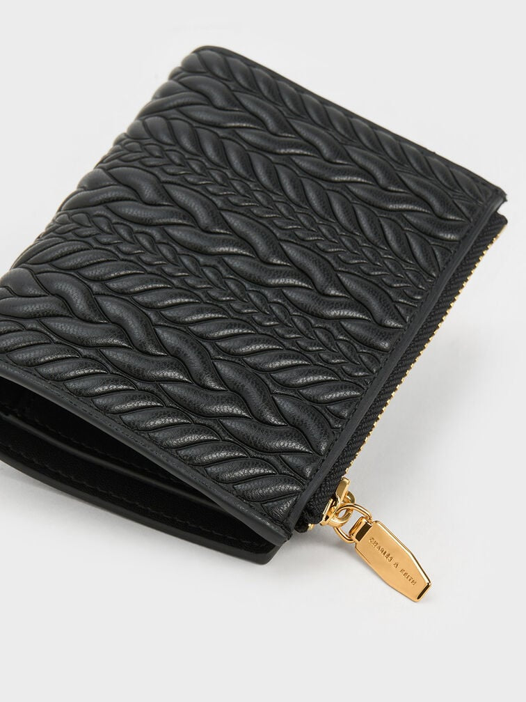 Charles & Keith Apolline Textured Top-Zip Wallet - black