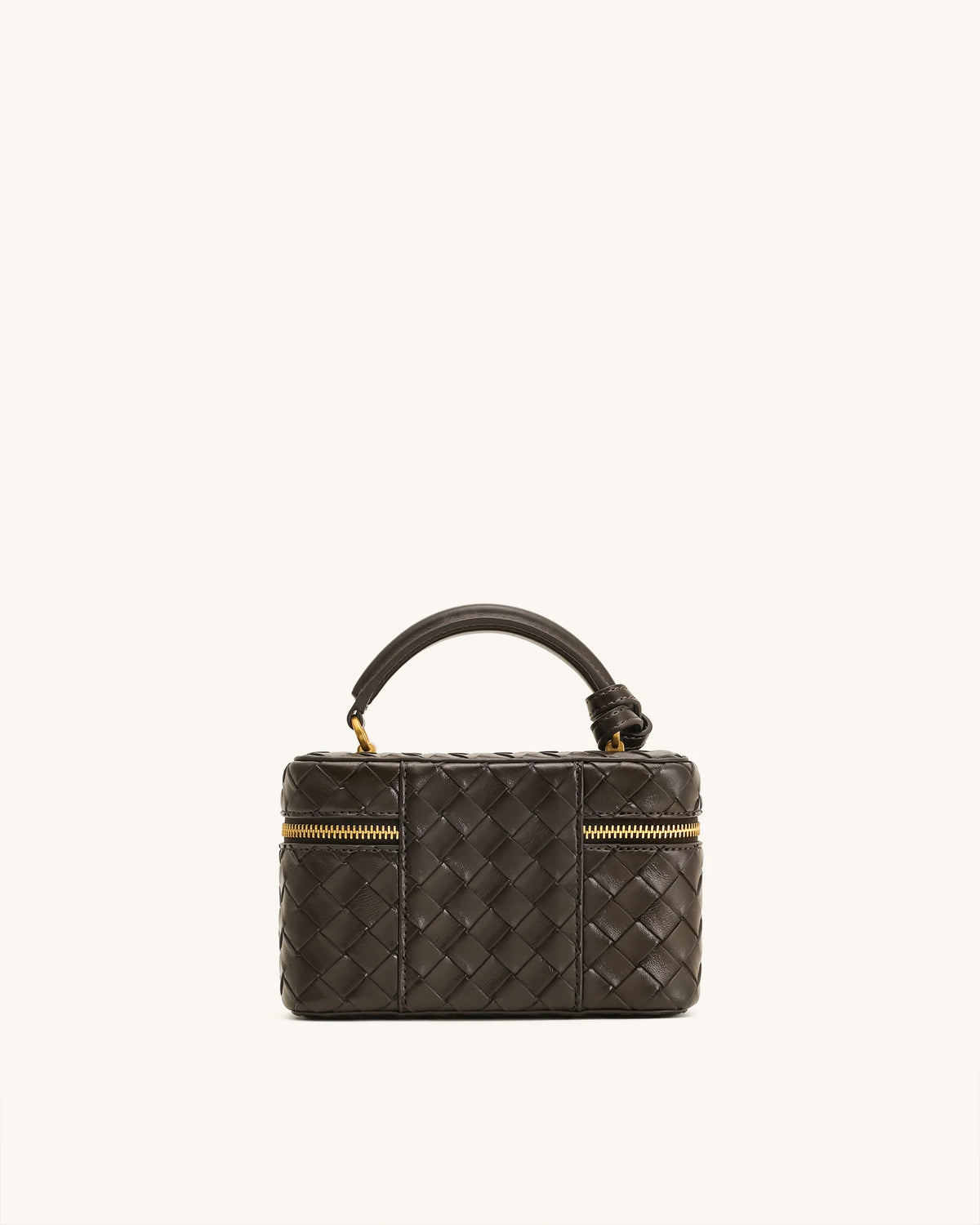 Cleo Woven Texture Box Shape Top Handle Bag - Dark Brown