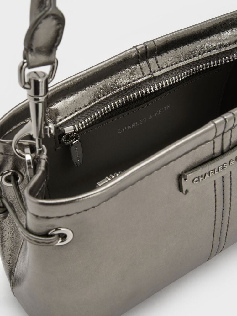 Noane Metallic Top Handle Bag - Pewter