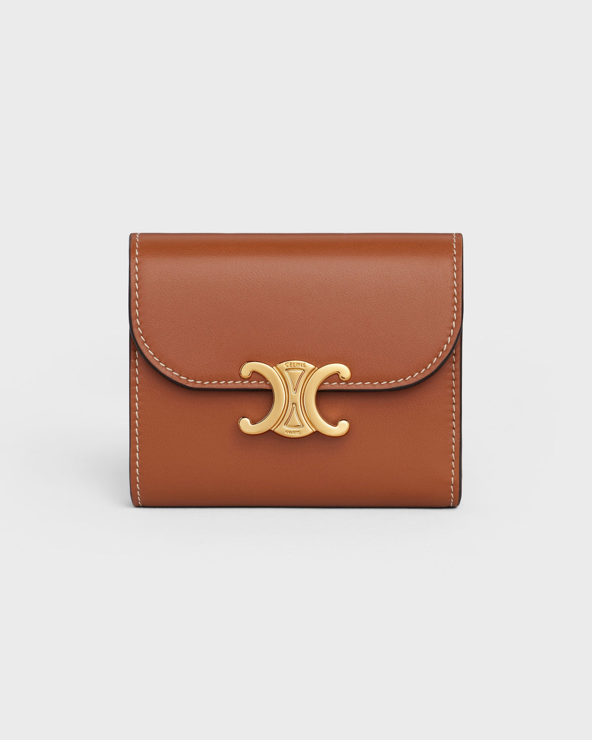COMPACT WALLET WITH COIN TRIOMPHE IN CALFSKIN Tan