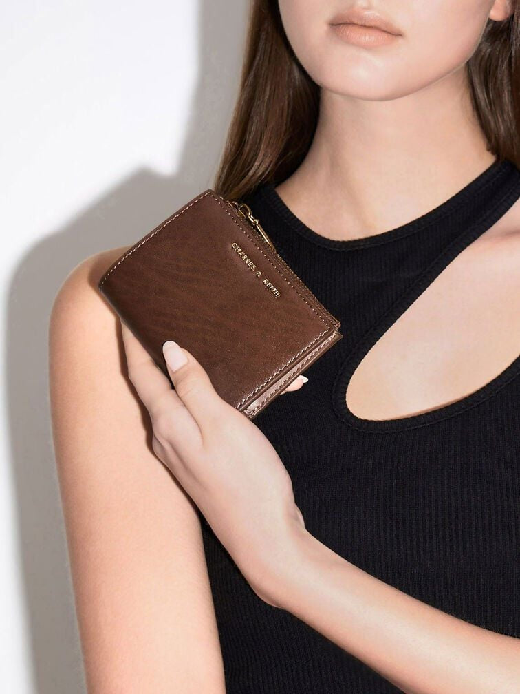 Charles & Keith Harmonies Top Zip Small Wallet - Chocolate