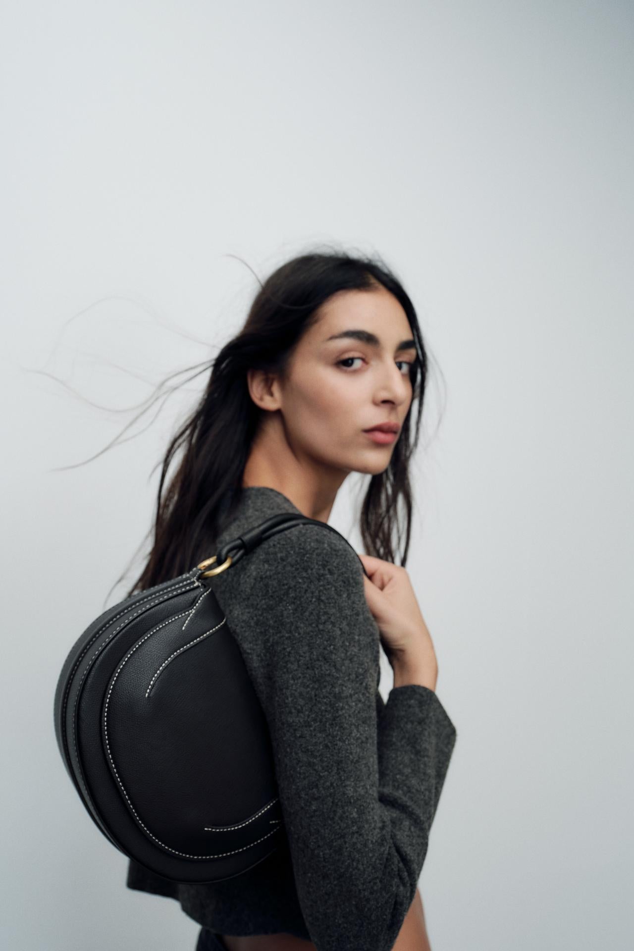 ZARA CANVAS STITCHED CROSSBODY BAG Black