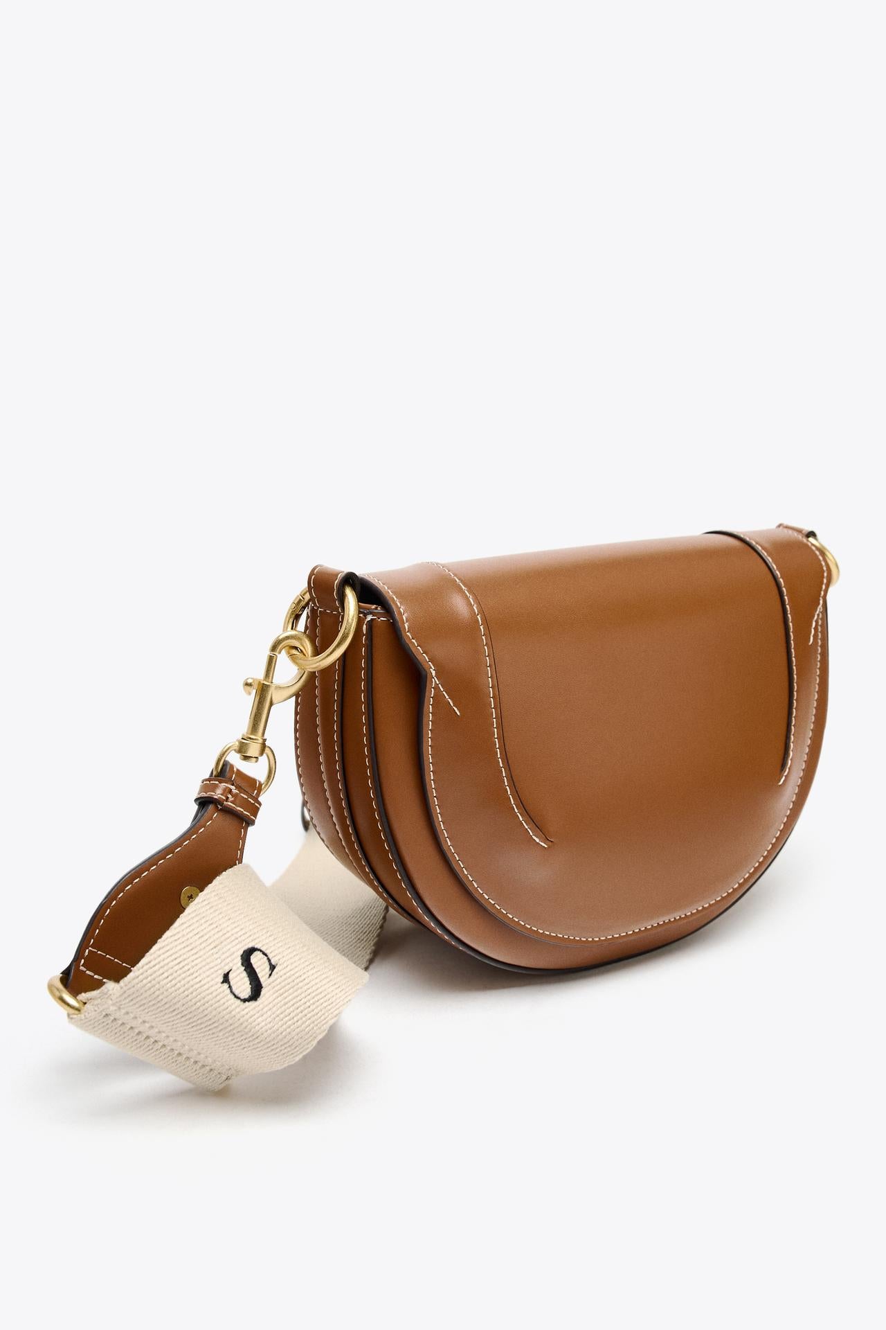 ZARA CANVAS STITCHED CROSSBODY BAG Dark Tan
