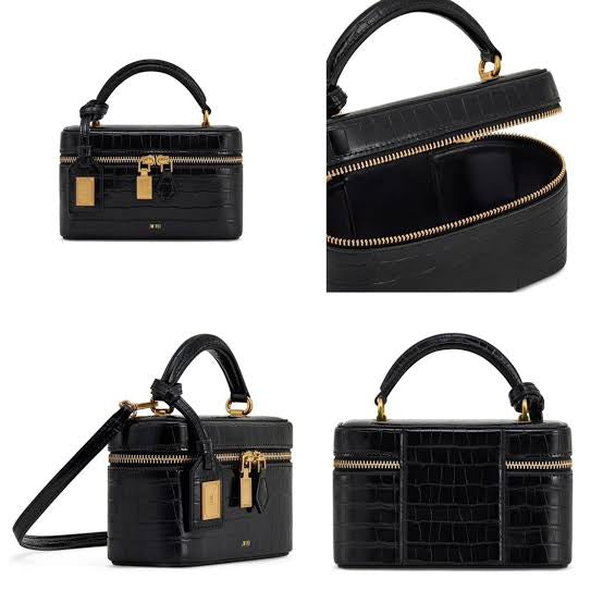 Cleo Box Shape Top Handle Bag - black Croc