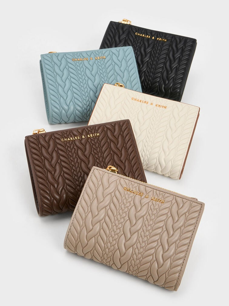Charles & Keith Apolline Textured Top-Zip Wallet - Ivory