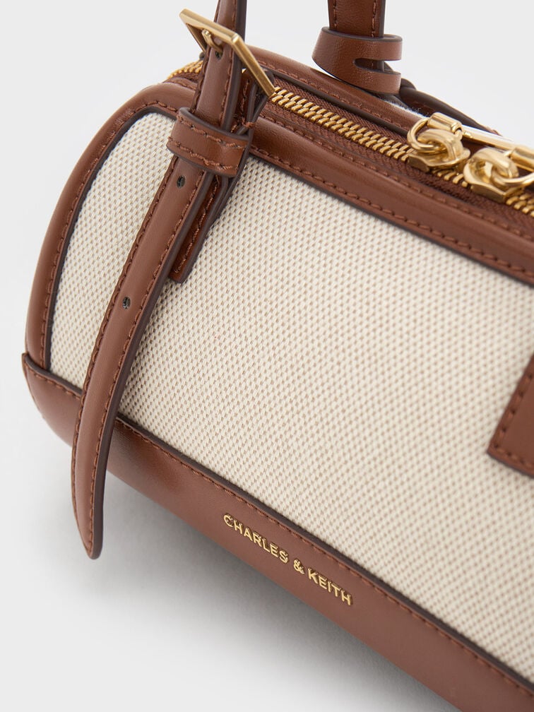 Charles & Keith Enola Canvas Bowling Bag - Chocolate