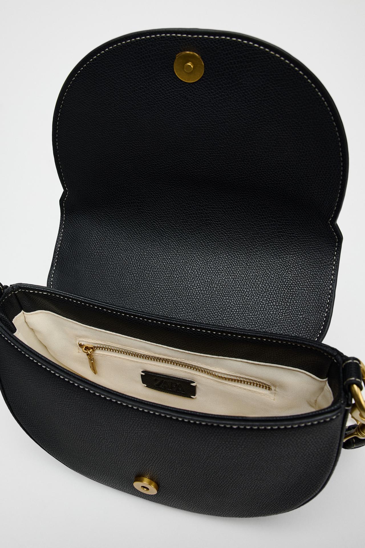 ZARA CANVAS STITCHED CROSSBODY BAG Black