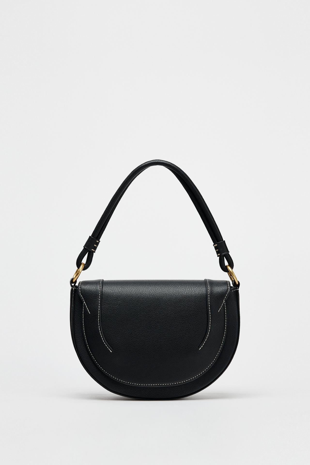 ZARA CANVAS STITCHED CROSSBODY BAG Black