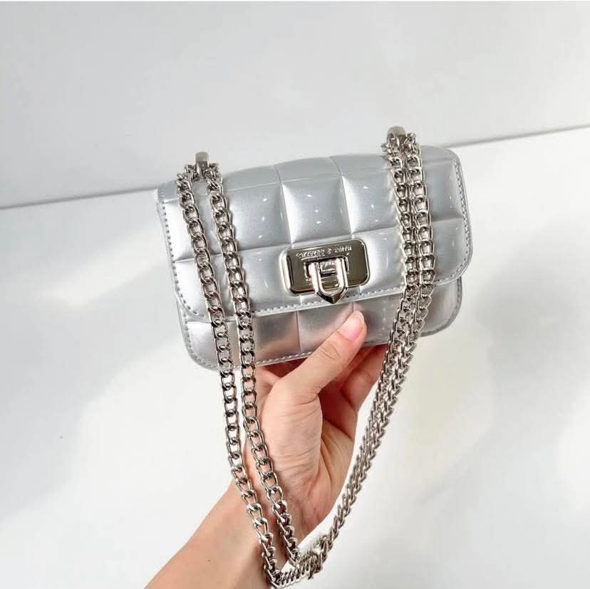 C & K Patent Square-Quilted Chain-Handle Bag - Noir
