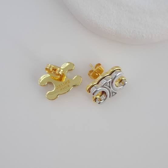 Celine Triomphe Studs in Brass with Rhodium Finish