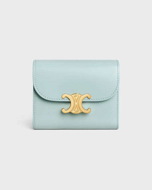 COMPACT WALLET WITH COIN TRIOMPHE IN CALFSKIN Blue