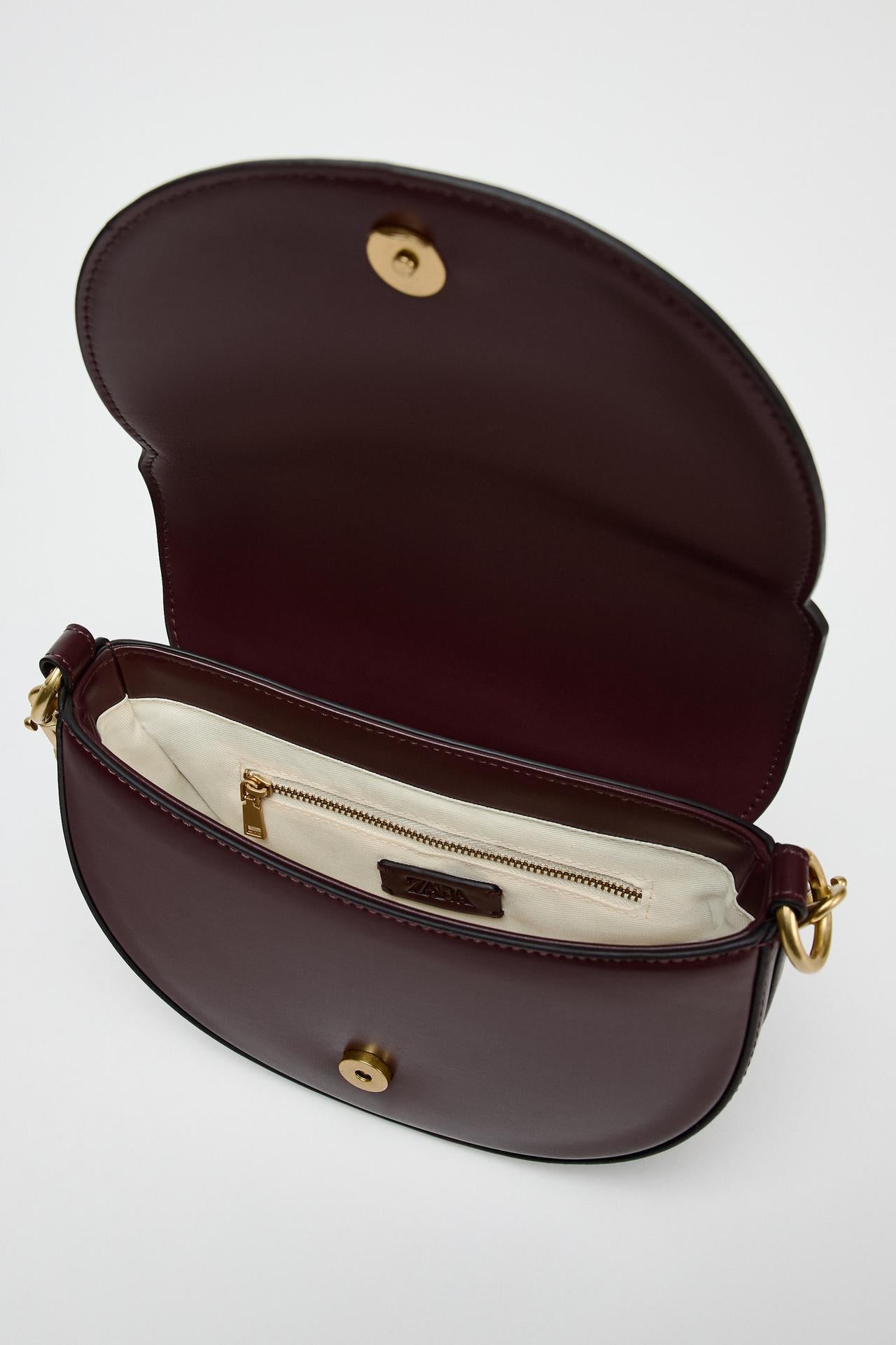 ZARA CANVAS STITCHED CROSSBODY BAG Burgundy