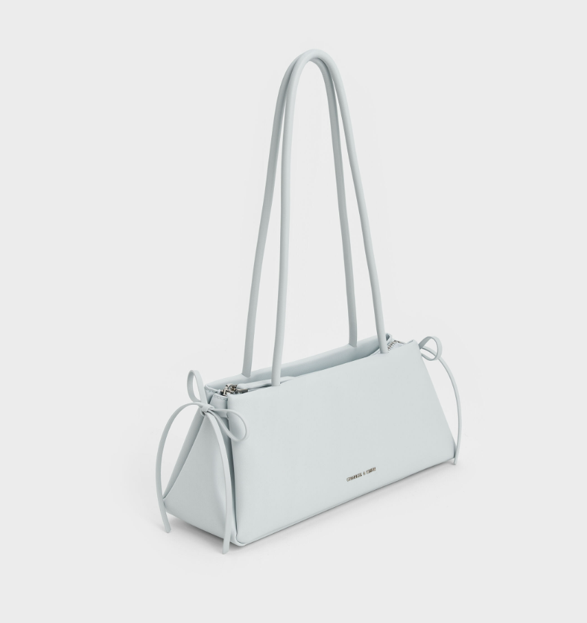Charles & Keith - Hazel Bow Elongated Trapeze Shoulder Bag- Blue