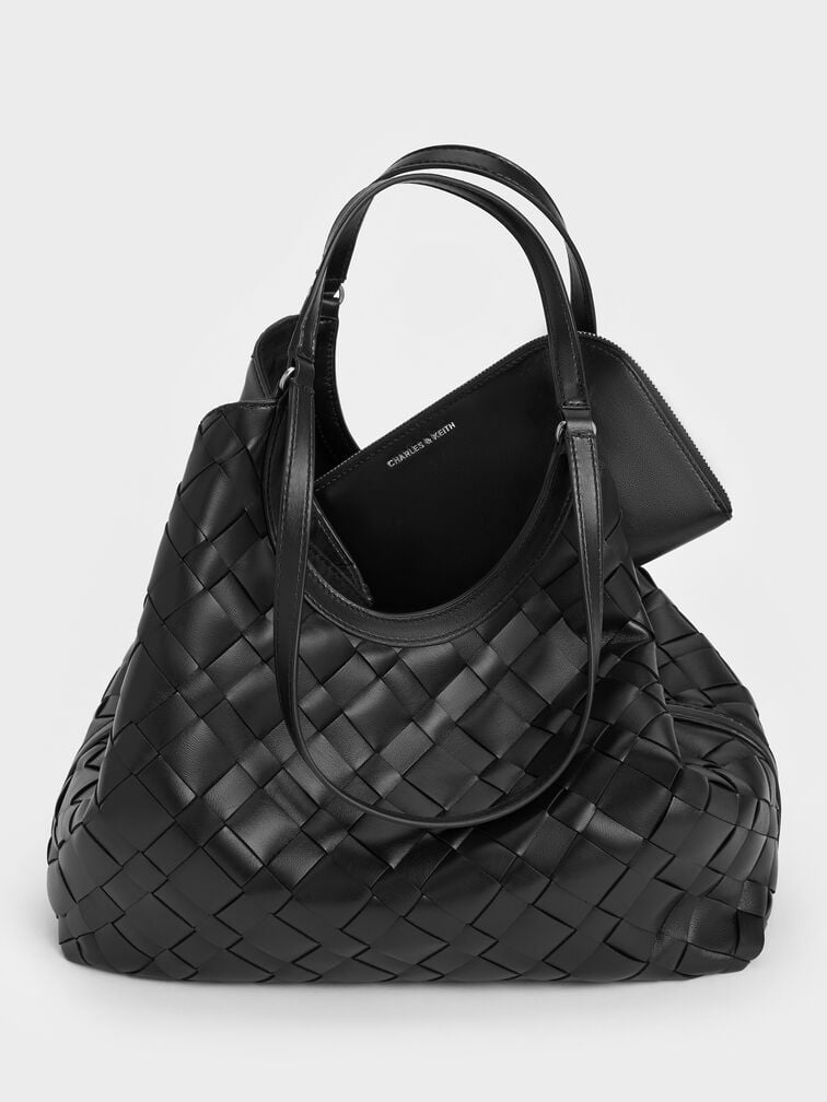 CHARLES & KEITH 
Ivette Woven Tote Bag - Noir