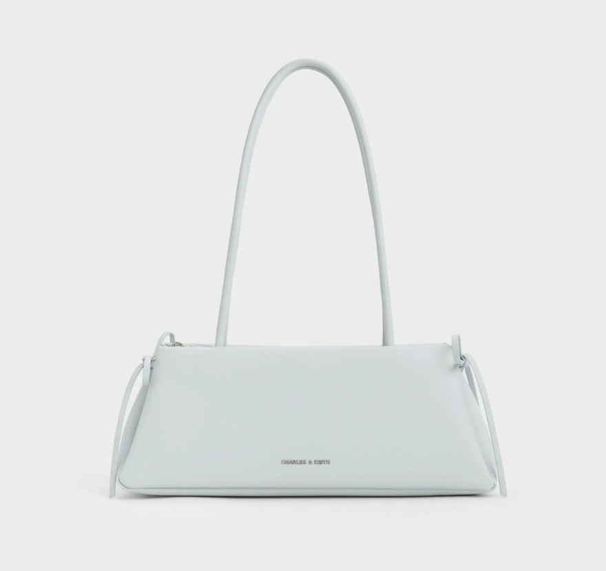 Charles & Keith - Hazel Bow Elongated Trapeze Shoulder Bag- Blue