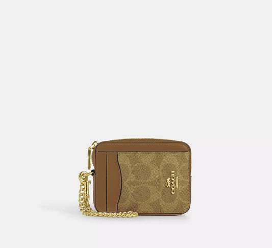 COACH® | Essential Chain Card Case signature canvas brown