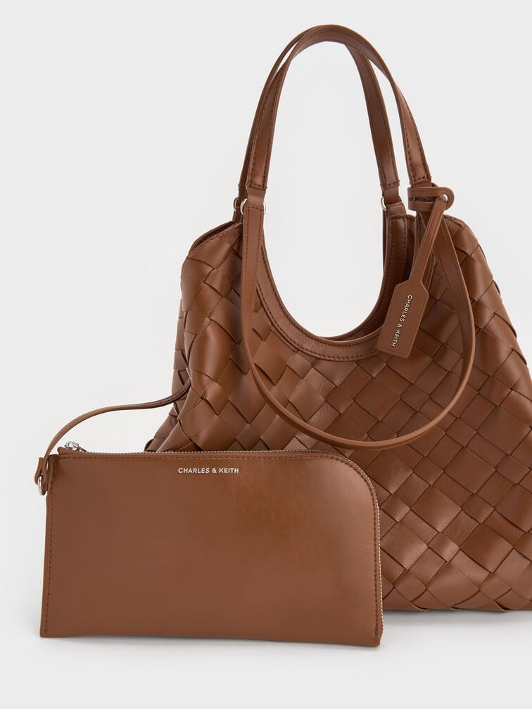 CHARLES & KEITH 
Ivette Woven Tote Bag - Chocolate