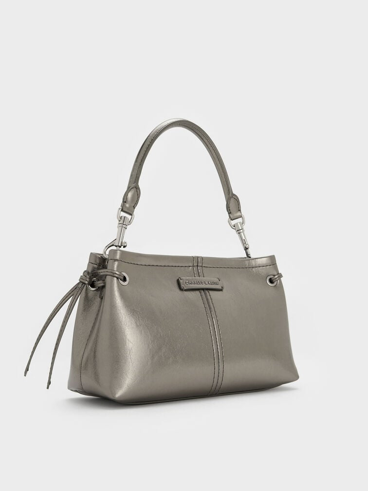 Noane Metallic Top Handle Bag - Pewter