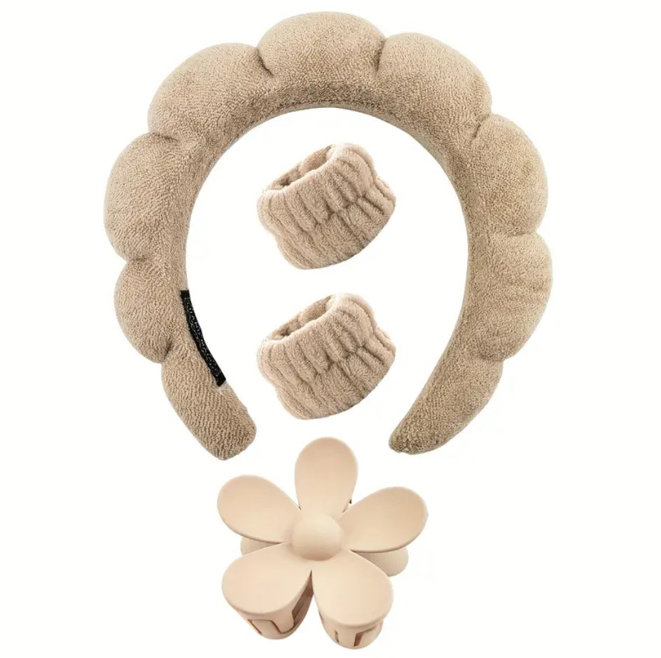 Spa headband with wristband set of 4