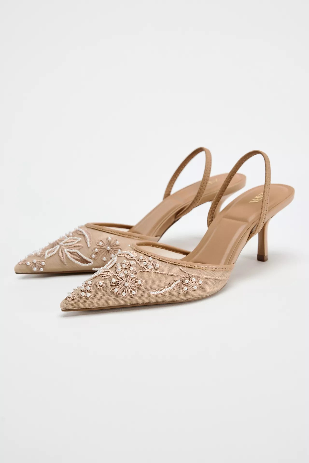 ZARA EMBROIDERED MESH SLINGBACK SHOES