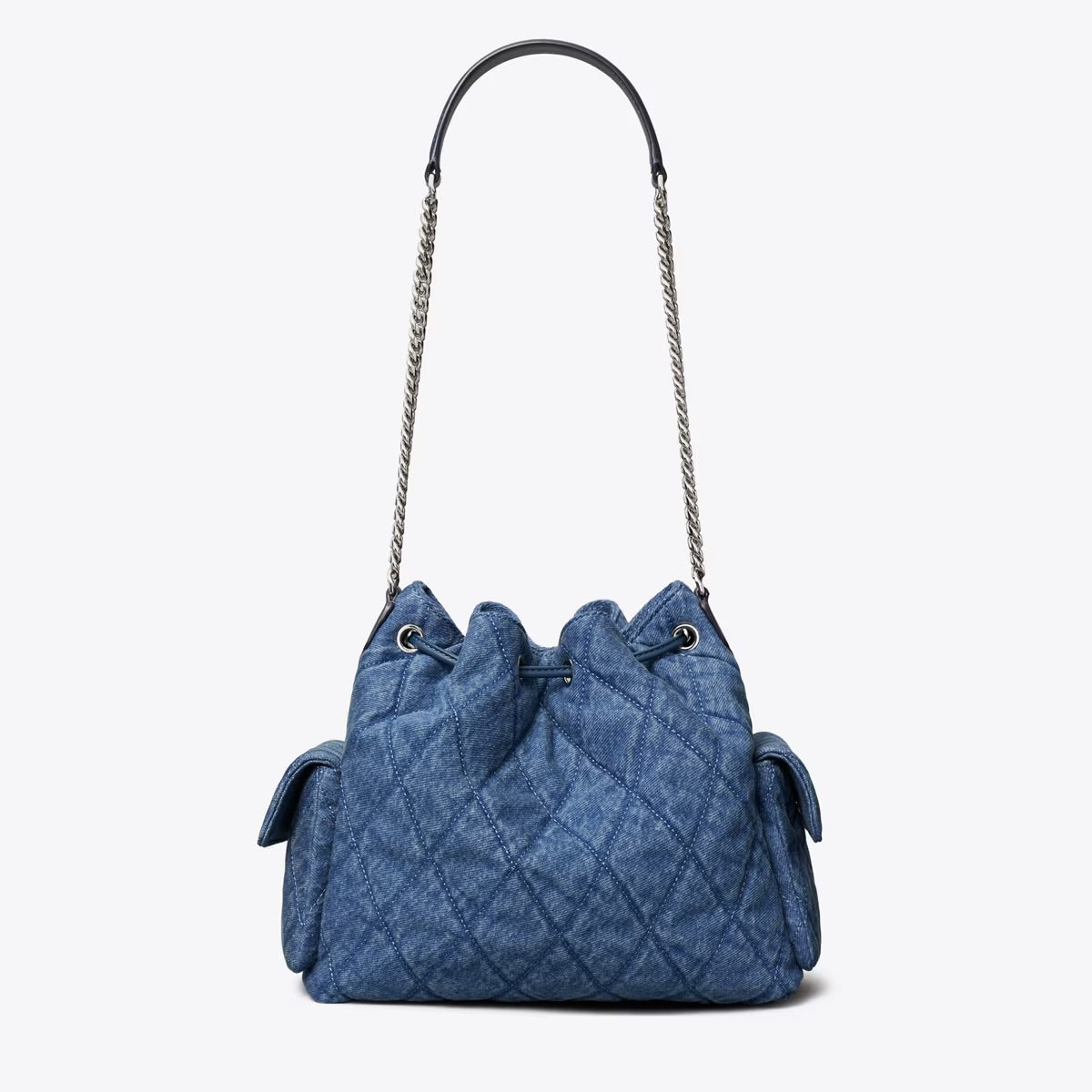 Tory Burch CHARLIE Denim QUILTED DRAWSTRING SHOULDER BAG