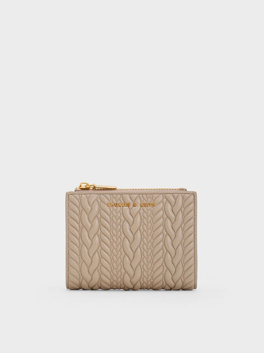 Apolline Textured Top-Zip Wallet - taupe