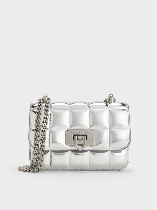 C & K Patent Square-Quilted Chain-Handle Bag - Noir