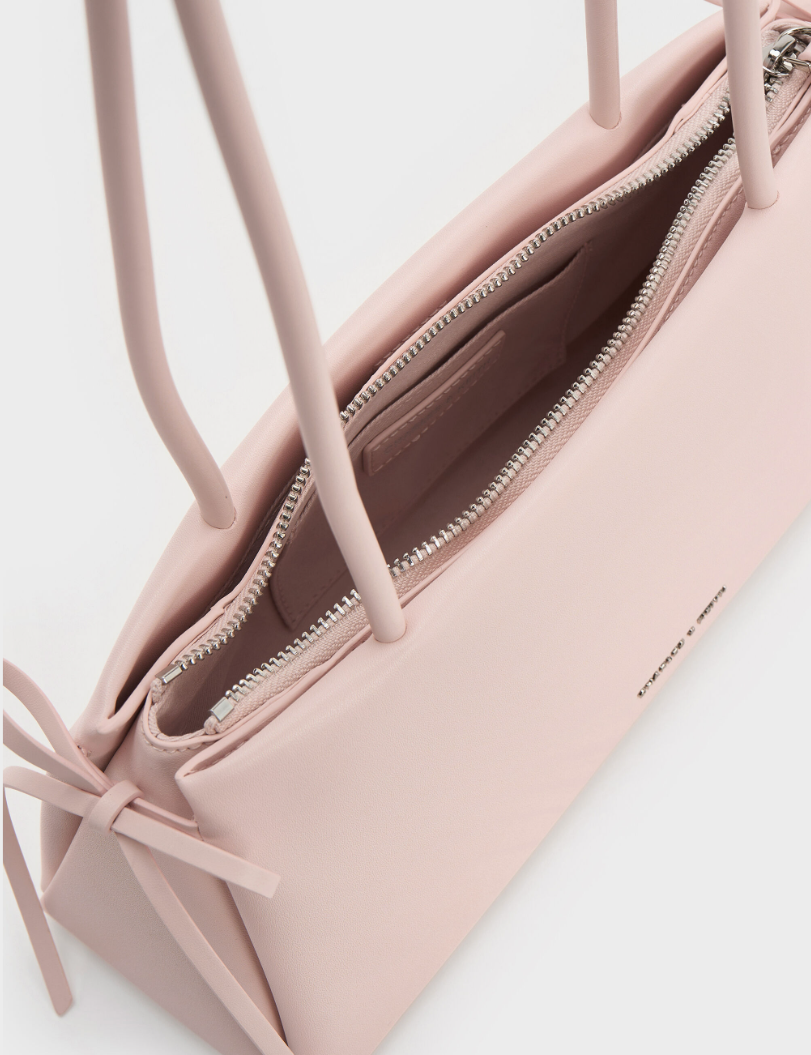 Charles & Keith - Hazel Bow Elongated Trapeze Shoulder Bag- Pink
