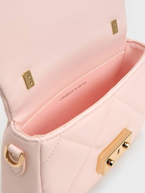 Charles & Keith Quilted Boxy Top Handle Bag - Pink