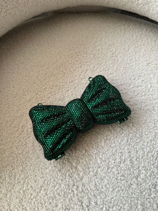 Rhinestone Bow Emerald