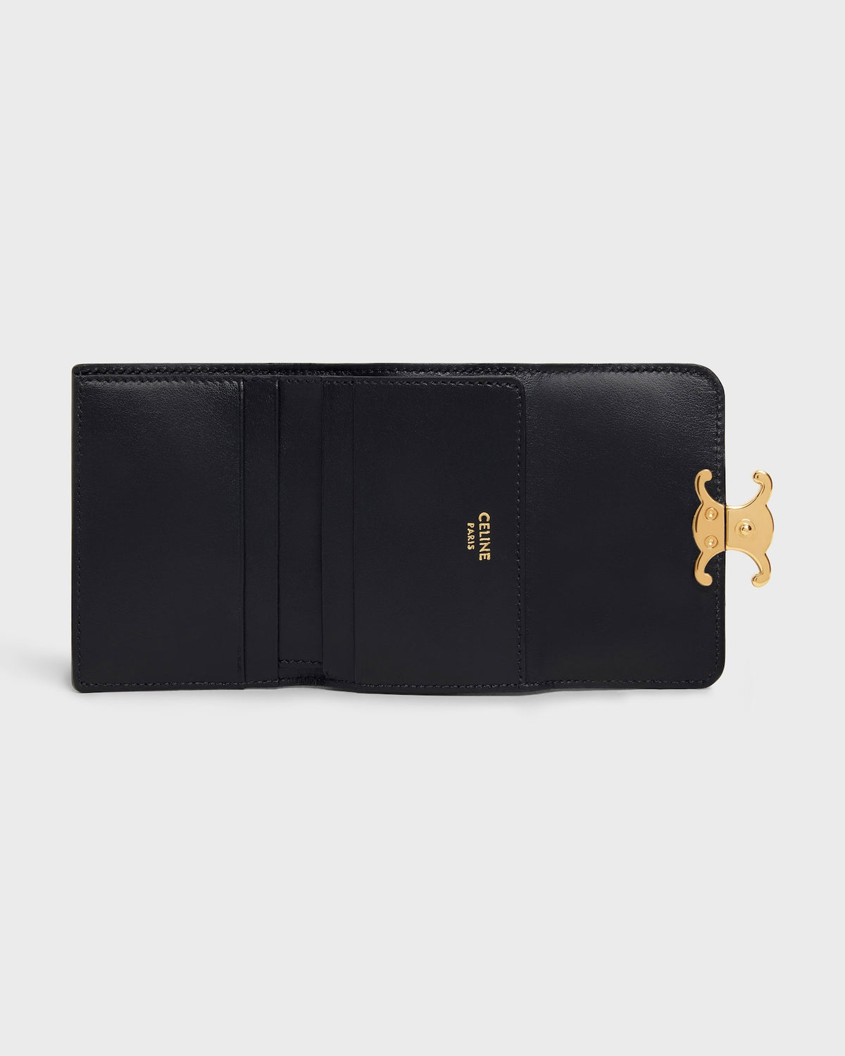 COMPACT WALLET WITH COIN TRIOMPHE IN CALFSKIN Black