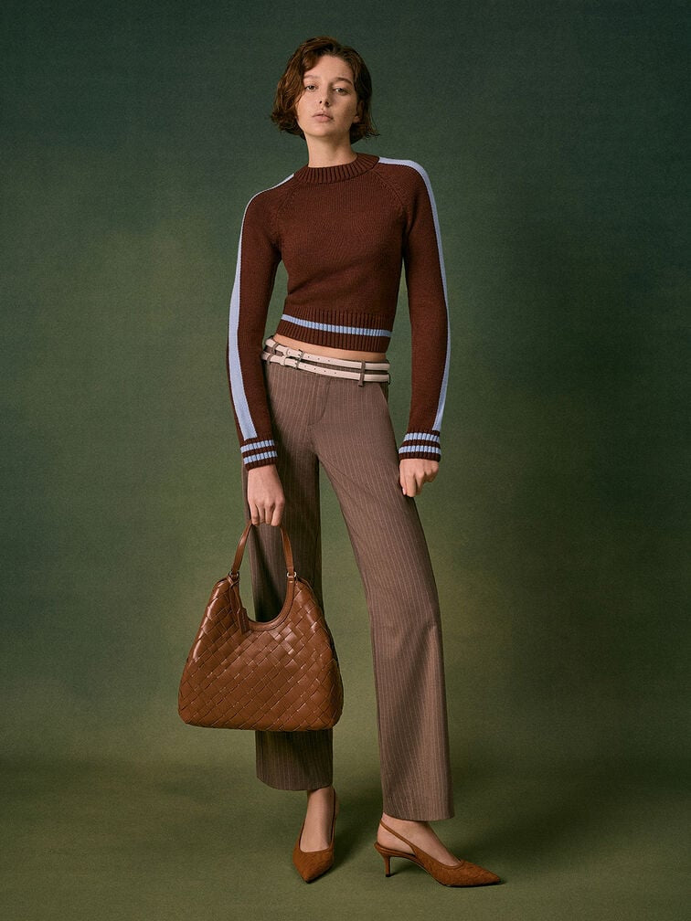 CHARLES & KEITH 
Ivette Woven Tote Bag - Chocolate