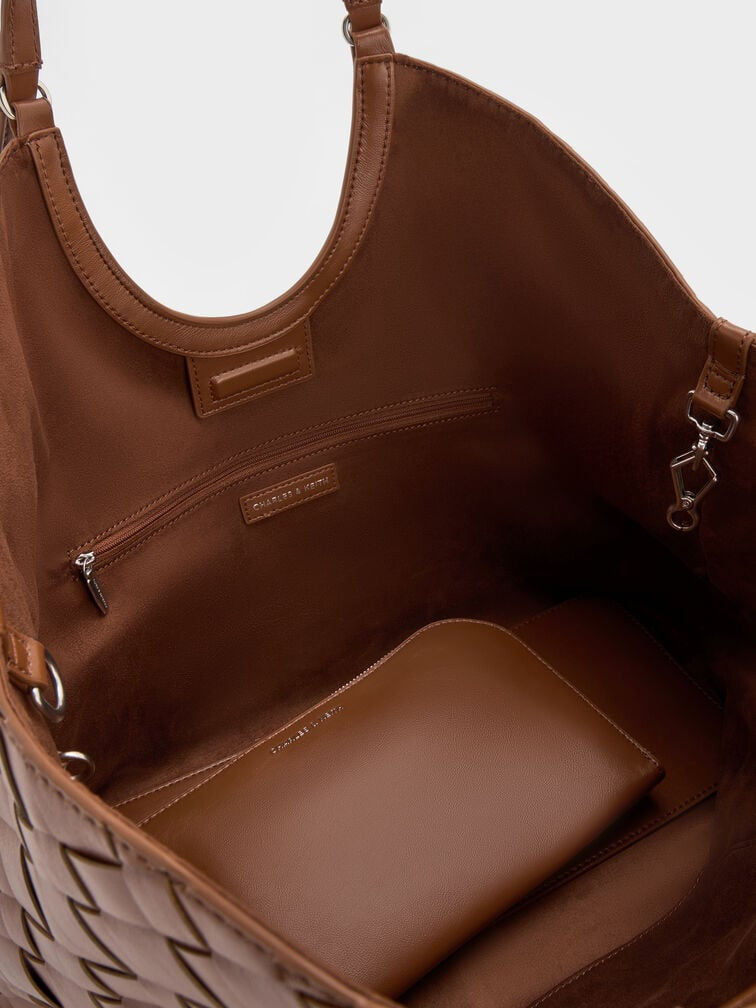 CHARLES & KEITH 
Ivette Woven Tote Bag - Chocolate