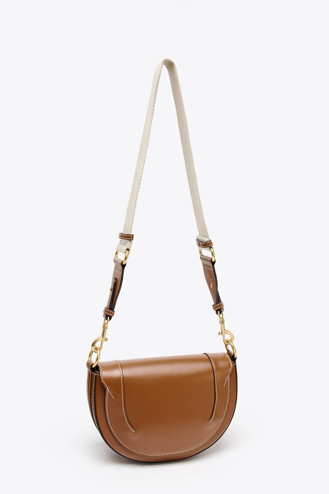 ZARA CANVAS STITCHED CROSSBODY BAG Dark Tan