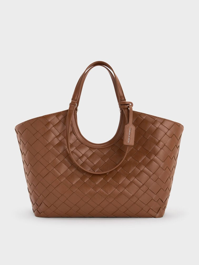 CHARLES & KEITH 
Ivette Woven Tote Bag - Chocolate